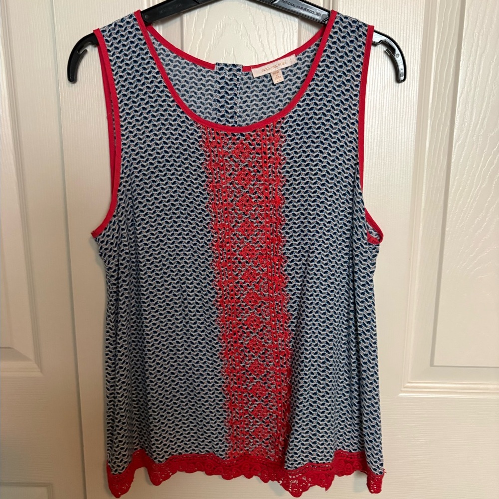 Skies are Blue blouse with red lace trim